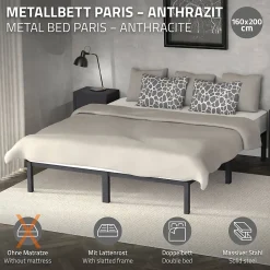 Cadre de lit en acier sommier à lattes anthracite chambre à coucher 160 x 200 cm