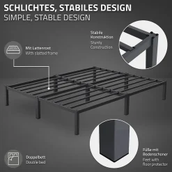 Cadre de lit en acier sommier à lattes anthracite chambre à coucher 160 x 200 cm