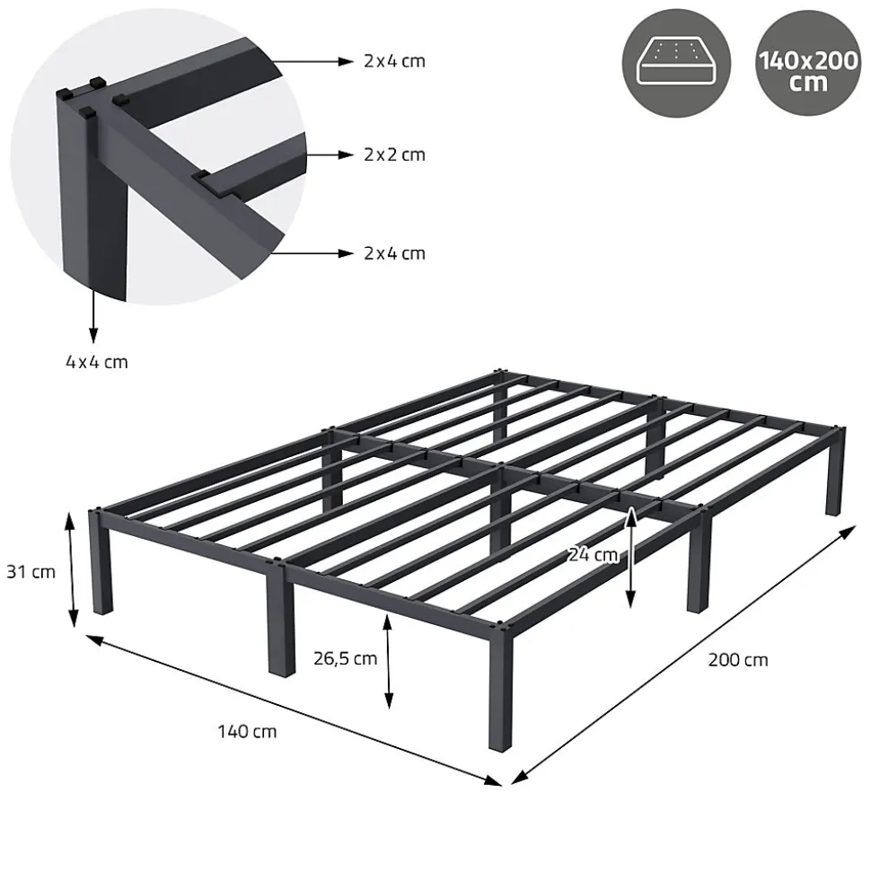 Cadre de lit en acier sommier à lattes anthracite chambre à coucher 140 x 200 cm