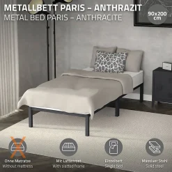 Cadre de lit en acier sommier à lattes anthracite chambre à coucher 90 x 200 cm