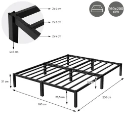 Cadre de lit en acier sommier à lattes noir moderne chambre à coucher 160x200 cm