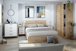 Cadre de lit en bois coloris chêne nordique - hauteur 39 x longueur 166 x profondeur 206 cm / couchage 160 x 200 cm