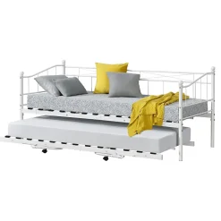 Cadre de Lit Gigogne en Métal Skutskär Blanc 90x200cm en.casa