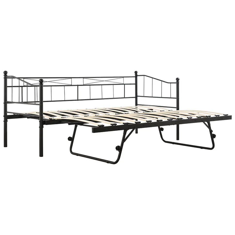 Cadre de Lit Gigogne en Métal Skutskär Noir 90x200cm en.casa