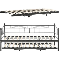 Cadre de Lit Gigogne en Métal Skutskär Noir 90x200cm en.casa