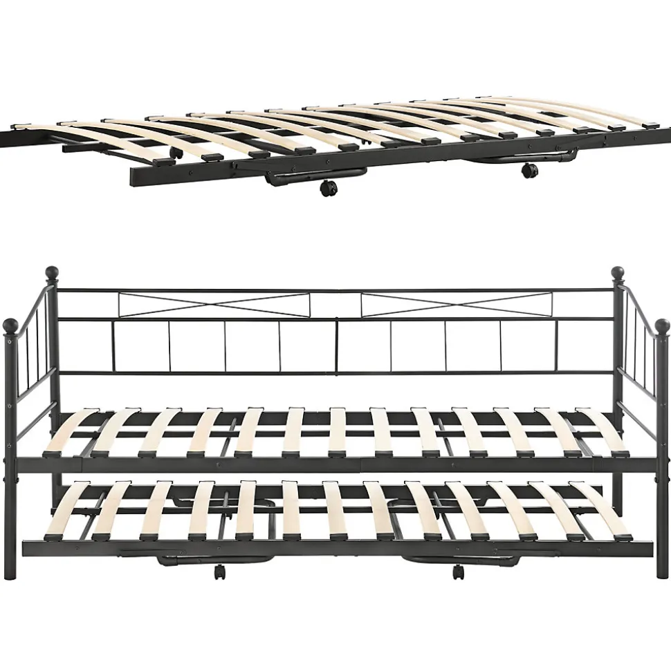 Cadre de Lit Gigogne en Métal Skutskär Noir 90x200cm en.casa