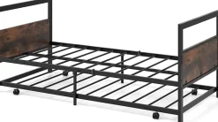 Cadre de Lit Gigogne Lot de 2 Lit Simple Banquette Lattes Métalliques Tête et Pied de Lit Peu Encombrant Pieds Pliants