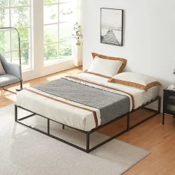 Cadre de Lit Kreta Métallique avec Sommier à Lattes 160x200 cm Noir en.casa