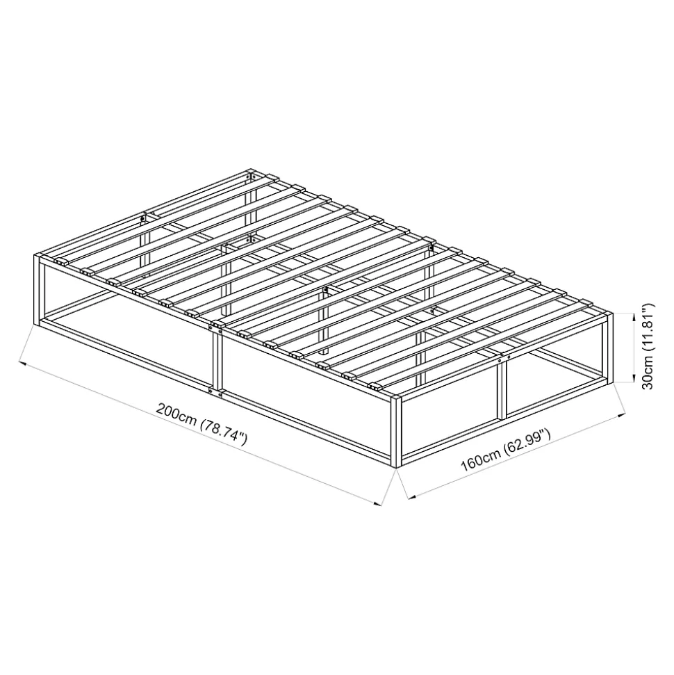 Cadre de Lit Kreta Métallique avec Sommier à Lattes 160x200 cm Noir en.casa