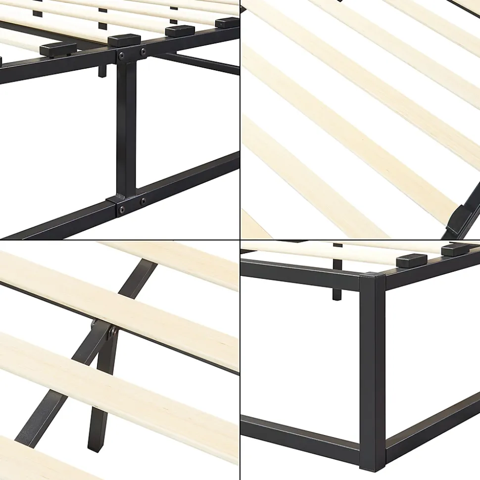 Cadre de Lit Kreta Métallique avec Sommier à Lattes 160x200 cm Noir en.casa