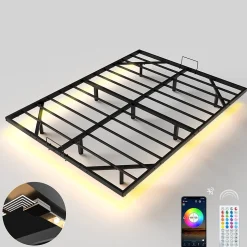 Cadre de lit métallique à LED (140 x200 cm) + ensemble matelas en mousse à mémoire de forme de 17cm d'épaisseur