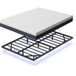 Cadre de lit métallique à LED (140 x200 cm) + ensemble matelas en mousse à mémoire de forme de 17cm d'épaisseur