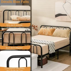 Cadre de Lit Métallique 5H cm Châssis de Lit de Taille Complète Style élégante et Minimaliste Charge 300 KG
