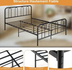 Cadre de Lit Métallique 5H cm Châssis de Lit de Taille Complète Style élégante et Minimaliste Charge 300 KG