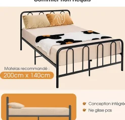 Cadre de Lit Métallique 5H cm Châssis de Lit de Taille Complète Style élégante et Minimaliste Charge 300 KG