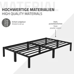 Cadre de lit noir en métal 120x200cm avec sommier à lattes matelas H:16 cm