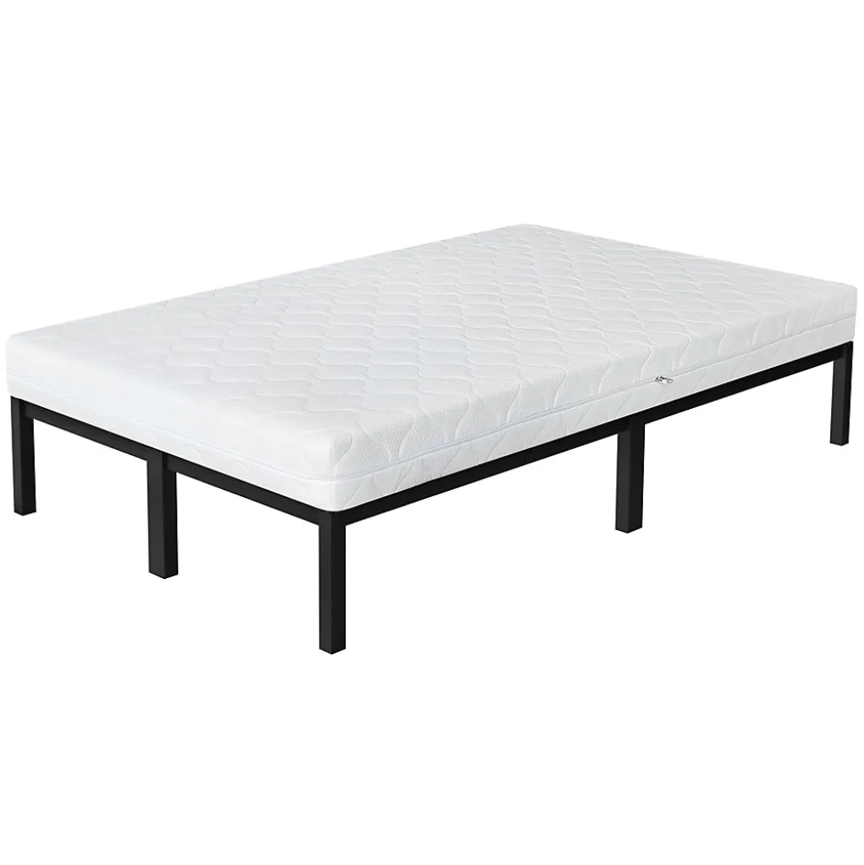 Cadre de lit noir en métal 120x200cm avec sommier à lattes matelas H:16 cm