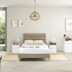 Cadre de lit plateforme Aroma capitonné 30 cm, 150x190 cm, Beige