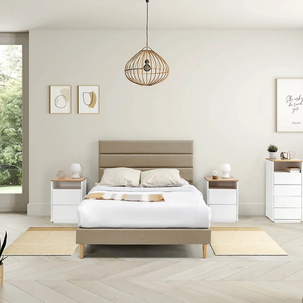 Cadre de lit plateforme Aroma capitonné 30 cm, 150x190 cm, Beige