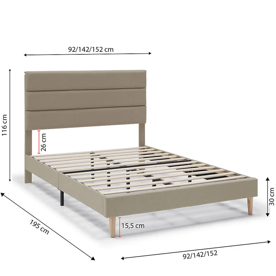 Cadre de lit plateforme Aroma capitonné 30 cm, 150x190 cm, Beige