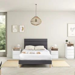 Cadre de lit plateforme Aroma capitonné 30 cm, 90x190 cm, Gris foncé