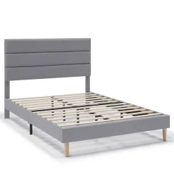 Cadre de lit plateforme Aroma capitonné 30 cm, 140x190 cm, Gris clair