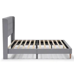 Cadre de lit plateforme Esther capitonné 30 cm, 140x190 cm, Gris clair