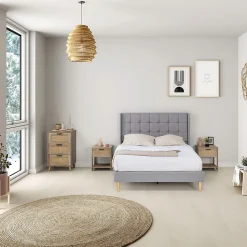 Cadre de lit plateforme Esther capitonné 30 cm, 140x190 cm, Gris clair