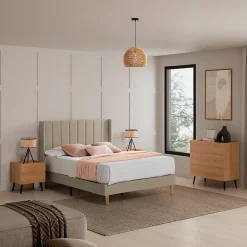 Cadre de lit rembourré Noelia 30 cm, 90x190 cm, Beige