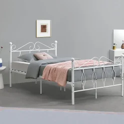 Cadre de Lit Simple Apolda en Métal 120 x 200 cm Blanc Mat en.casa