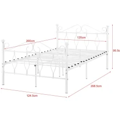 Cadre de Lit Simple Apolda en Métal 120 x 200 cm Blanc Mat en.casa
