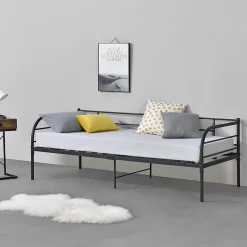 Cadre de Lit Simple Falun Acier Laqué 90 x 200 cm Noir Mat en.casa