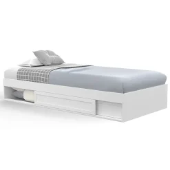 Cadre de lit simple SALEM avec rangement et sommier 90 x 190 CM blanc