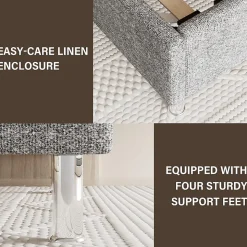 Cadre de lit 160x200cm, Plateforme capitonné 31 cm Sommier,8 Pieds