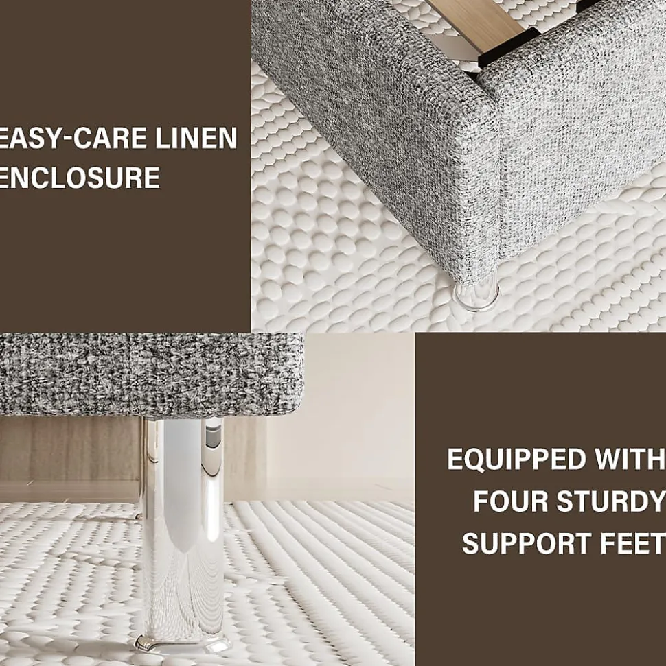 Cadre de lit 160x200cm, Plateforme capitonné 31 cm Sommier,8 Pieds