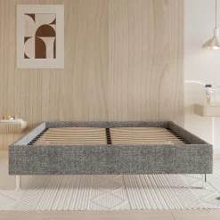 Cadre de lit 160x200cm, Plateforme capitonné 31 cm Sommier,8 Pieds