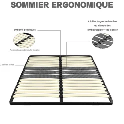 Cadre lattes 140x190 cm, 2x15 Lattes Peuplier Naturel