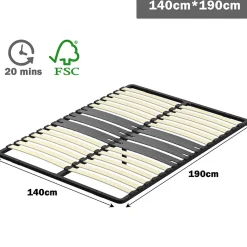 Cadre lattes 140x190 cm, 2x15 Lattes Peuplier Naturel