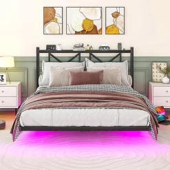 Cadre lit double LED 140x200 cm, tête de lit, suspendu, montage facile