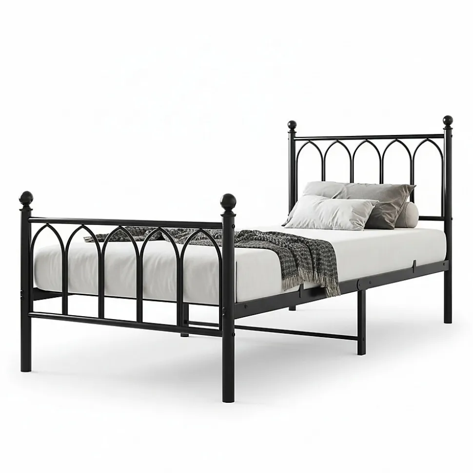 Cadre métal vintage 90x200 cm, rangement sous lit, lattes acier - noir