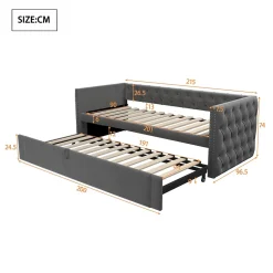 Canapé 3 places convertible 140x190 cm, couchage d'appoint en tissu, design contemporain et fonctionnel