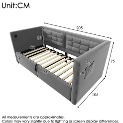Canapé 3 places convertible en tissu avec mécanisme clic-clac, accoudoirs et style contemporain pour salon
