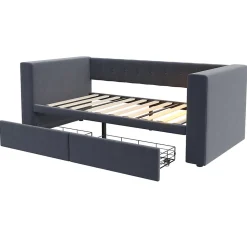 Canapé 3 places convertible 200x90x85 cm avec couchage 140x190 cm, coffre de rangement, tissu gris design