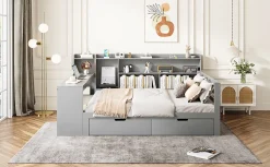 Canapé 3 places convertible 200x90x85 cm avec coffre de rangement en tissu, dossier réglable et design contemporain