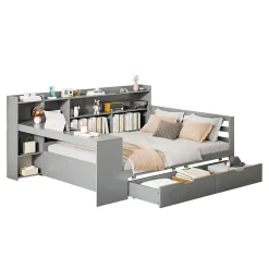 Canapé 3 places convertible 200x90x85 cm avec coffre de rangement en tissu, dossier réglable et design contemporain