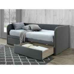 Canapé lit ZITO 90x200 cm coloris gris avec deux tiroirs et sommier inclus