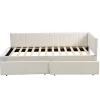 Canapé 90x200 cm avec 2 grands tiroirs revetement velours beige design mid century et structure MDF