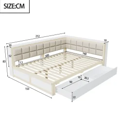 Canape lit bois 140 par 200 cm lit multifonction dossier doux tiroir rangement lit simple junior pin massif couleur bois