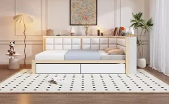 Canape lit bois 140 par 200 cm lit multifonction dossier doux tiroir rangement lit simple junior pin massif couleur bois