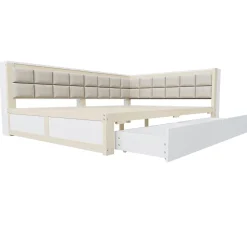 Canape lit bois 140 par 200 cm lit multifonction dossier doux tiroir rangement lit simple junior pin massif couleur bois